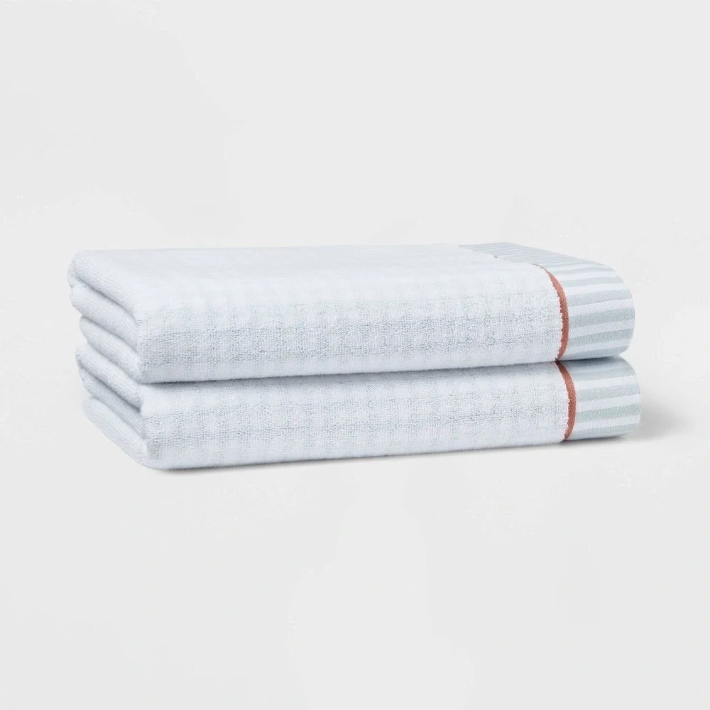 New Threshold Gingham Premium Bath Towels Set 2 Pc XL Traditional Gingham Plaid